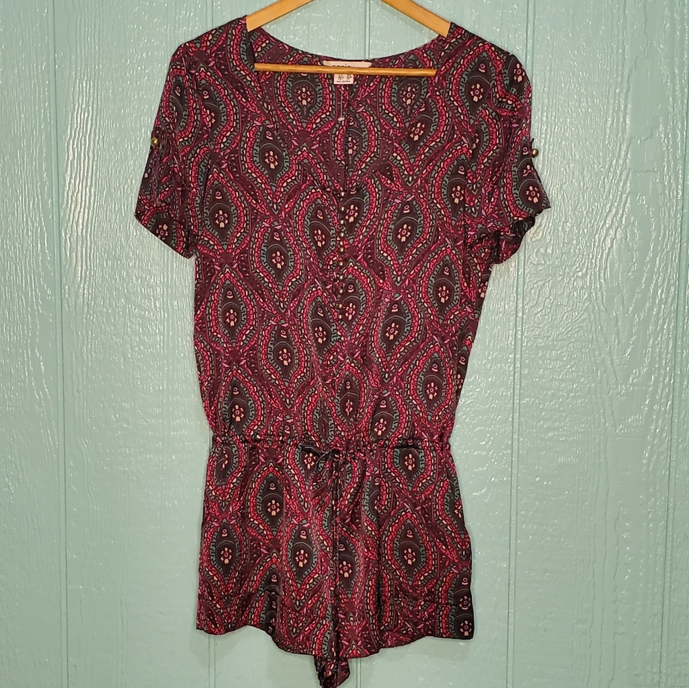 ❤️ 3/$15 Kensie Romper multicolor tie pockets short sleeves size XS